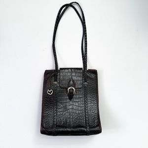 Brighton Donna Vintage 1996 Faux Crocodile Leather Black Shoulder Bag